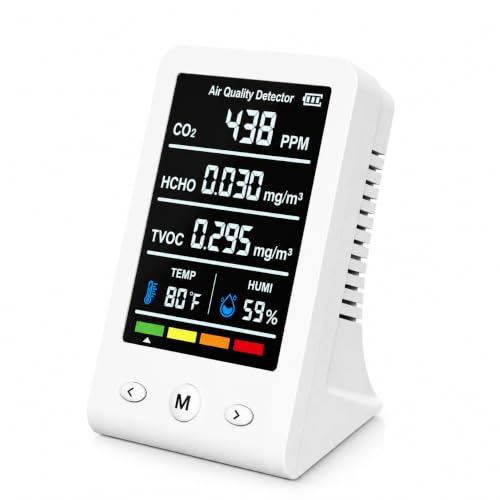 Dienmern 8-in-1 CO2 carbon dioxide detector, portable white indoor air quality monitor with temperature and humidity display