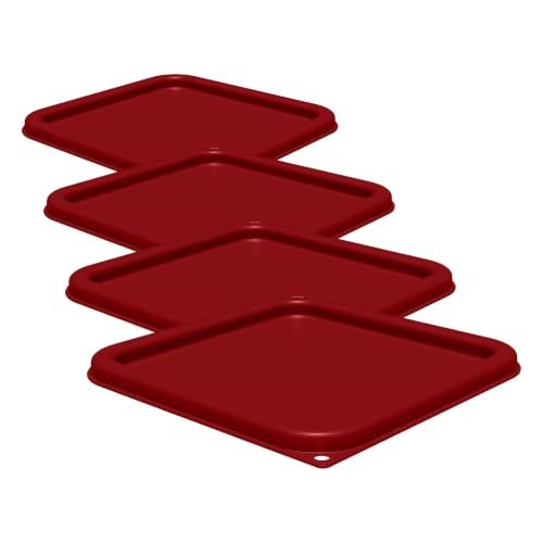 Carlisle FoodService Products Squares Square Food Storage Container Lid with Stackable Design for Catering, Buffets, Restaurants, Proprietary Blend, 6 To 8 Quarts, Red (Pack of 4) For 6-8 Quart Container (Pack of 4)
