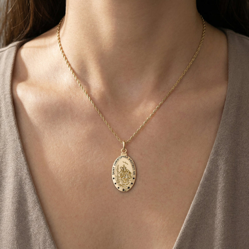 AFFY Saint Christopher Protect Us Pendant Necklace for Women Rose Gold