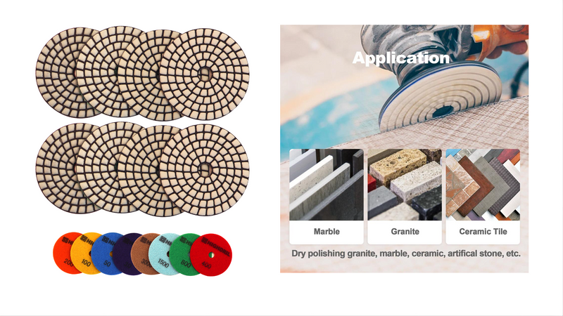 HIGHDRIL 100 mm Dry Diamond Polishing Disc, Pack of 8, for Granite, Stone, Marble | Pack of 8. (#50x3/100x2/200/400/800) diamond polishing pads with aluminum base backing pads for floor grinders or polishers 100mm KIT3