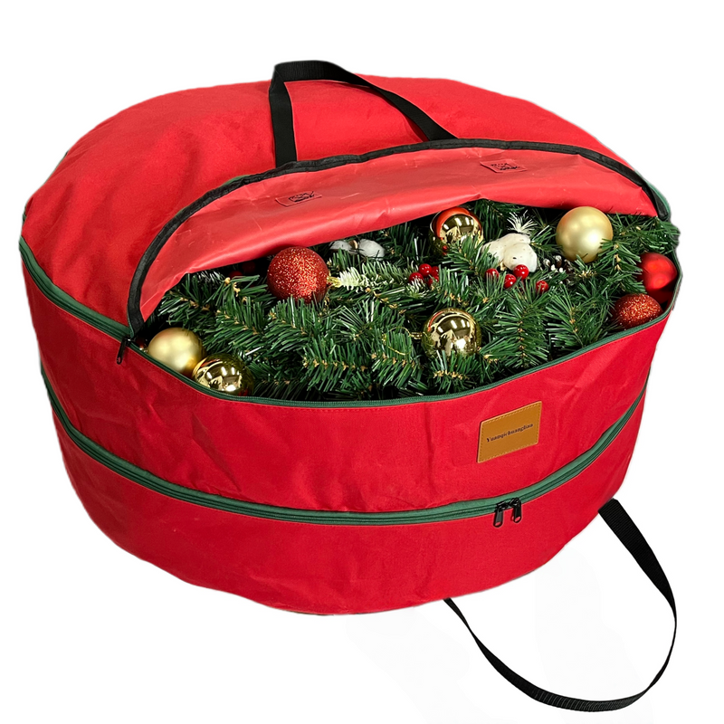 30x12 inchs Wreath Storage Container,Red Double storage bag,Heavy Duty 600D Oxford Cloth,Garland Wreaths Container For Xmas Holiday Wreaths Storage Holder Red 30"x12" Double-Layer wreath bag
