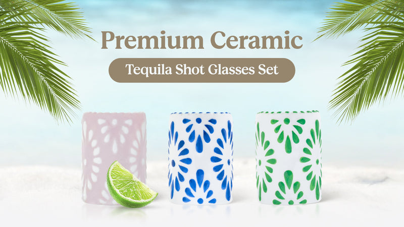 Talavera Shot Glasses — 100% Handmade Ceramic Tequila Shot Glasses with Talavera Mexican Pottery Design — Perfect Tequila Gifts for Women & Men for Any Occasion (BLUE | SET OF 4) Talavera (Blue) - Set of 4