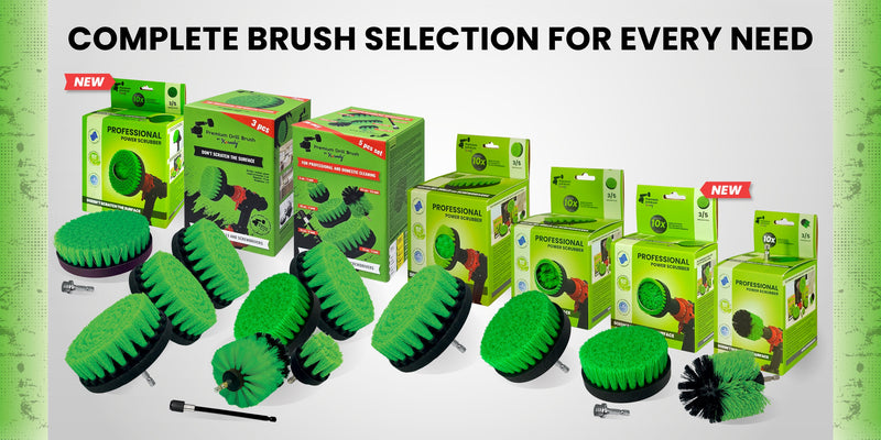 Premium Drill Brush, Medium-Stiff 5pcs Kit, Green, Indoor, Marine