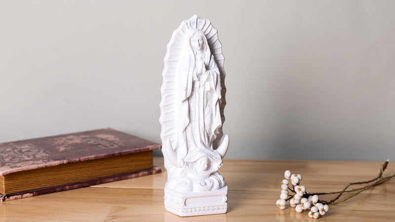 orenm Our Lady of Guadalupe Statue Figurine 8" H Virgen de Guadalupes Mary Figurine Statue Collection,Religious Catholic, Tabletop Home Office Decoration White