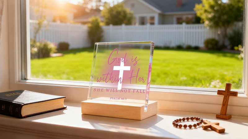 Christian Gifts for Women Faith, Pink Acrylic Christian Decor, Inspirational Gifts for Women, Bible Verse Wall Art, Cheer up Religious Gift for Sister, Friend, Daughter, Mom God is within Her