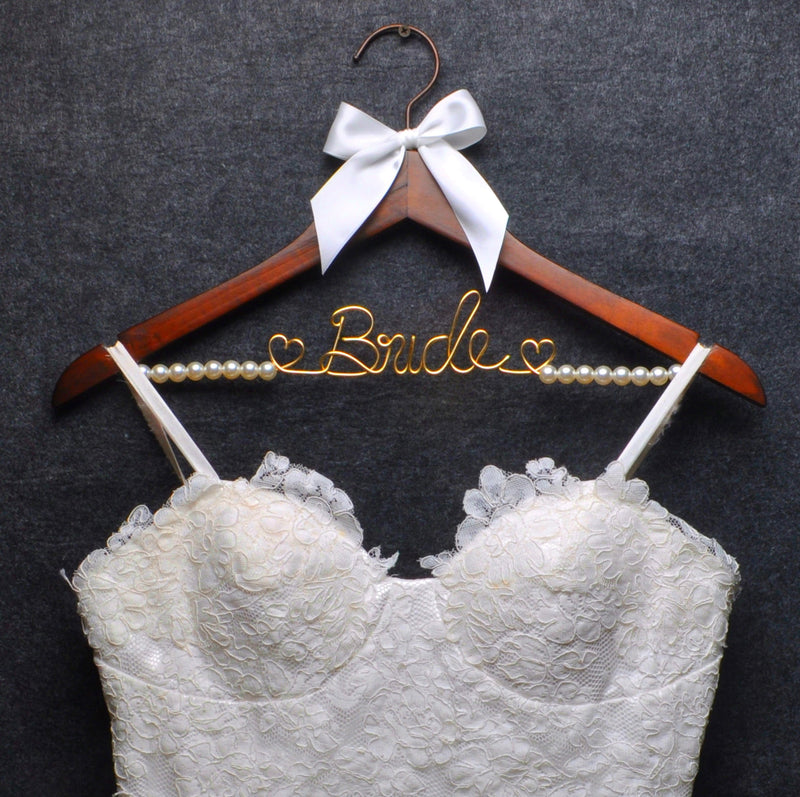Wedding Dress Hanger - Decorative Wire Hanger for Brides, Perfect Bridal Shower & Wedding Gift Brown Gold Thread