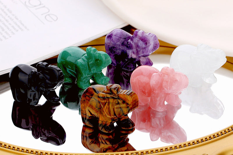 QINJIEJIE Amethyst Elephant Decor Statue Crystals Healing Stones Crystal A - Purple - Amethyst
