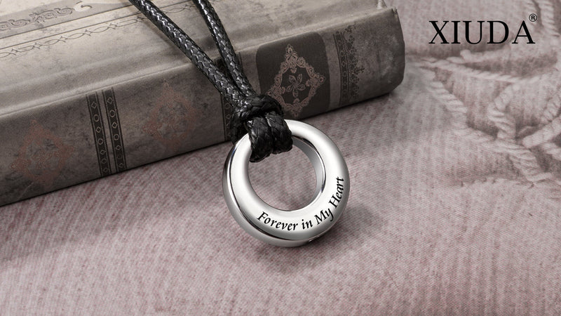 XIUDA Circle of Life Eternity Urn Necklace for Men Women Stainless Steel Cremation Jewelry for Ashes Memorial Pendant Ash Keepsake