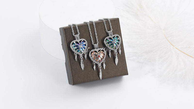 shajwo Cremation Jewelry Dream Catcher Urn Necklaces for Ashes Flower Feather Keepsake Memorial Hollow Pendant for Women Men Rainbow