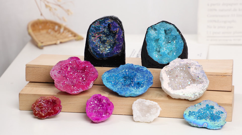 Rockcloud White Crystal Titanium Coated Crystal Geode Mineral Specime X-Small