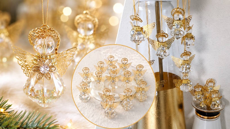 Angel Ornaments for Christmas Tree, Hanging Ornaments, Car Hanging Ornament Interior Decor, Clear, Pack of 12