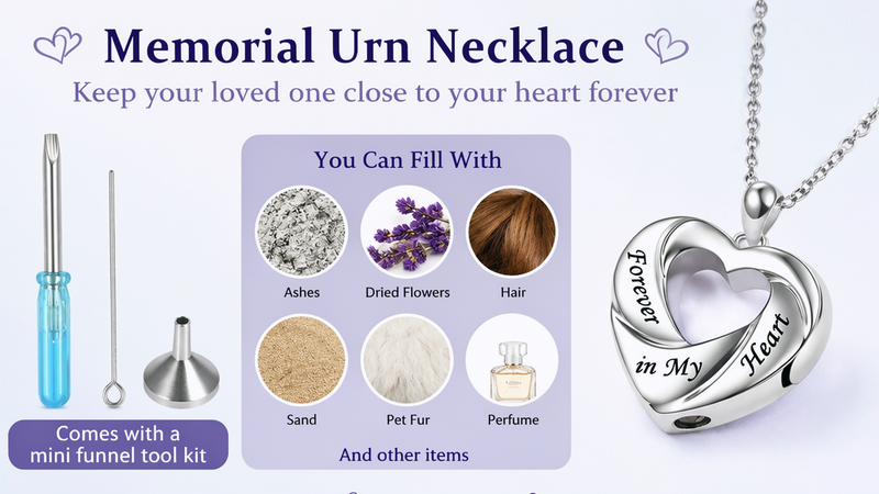 Cremation Jewelry Sterling Silver Heart Urn Necklace for Ashes
