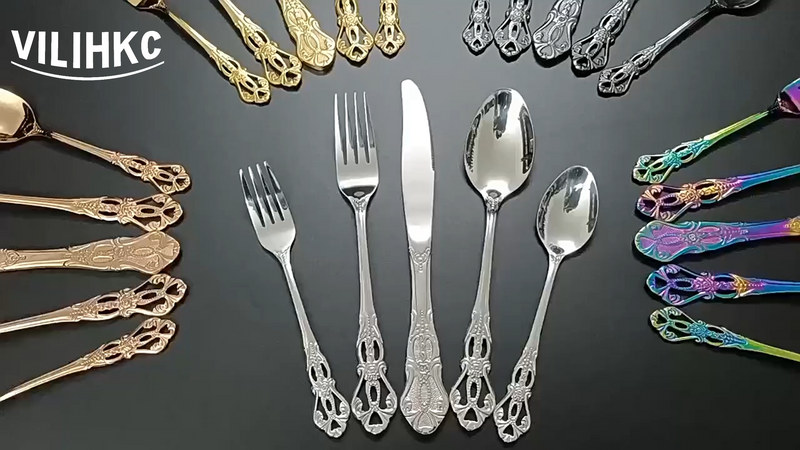 Vilihkc Gorgeous Retro Royal Stainless Steel 20 Pieces Flatware Set, Silverware Set, Anti-rust Stainless Steel Cutlery Set Utensils Including Fork Spoon and Knife Color 20-piece set