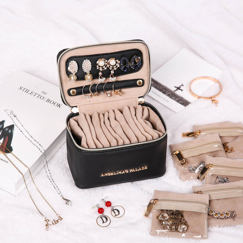 Angelina's Palace Jewelry Organizer Case Bridesmaid Gifts Travel Bag Vegan Leather Box for Necklace Earring Bracelet Ring(bran) bran