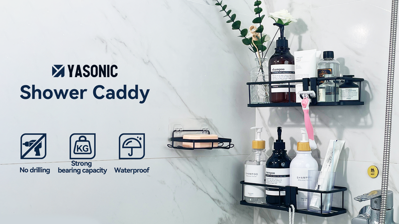 YASONIC Shower Caddy Adhesive, Rustproof Shower Organizer with Soap Holder, Large Capacity Shower Shelves for Inside Shower, No Drilling Bathroom Organizers and Storage for Home Decor（3 Pack White） 3-Piece Set (2 Caddies, 1 Soap Holder)