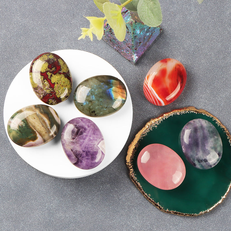 1.8” Inch Lapis Lazuli Palm Stones Thumb Worry Pocket Chakra Crystals for Anxiety, Adult Sensory Items for Woman or Man, Anxiety Relief Items Fidget. Healing Crystals Daily Use