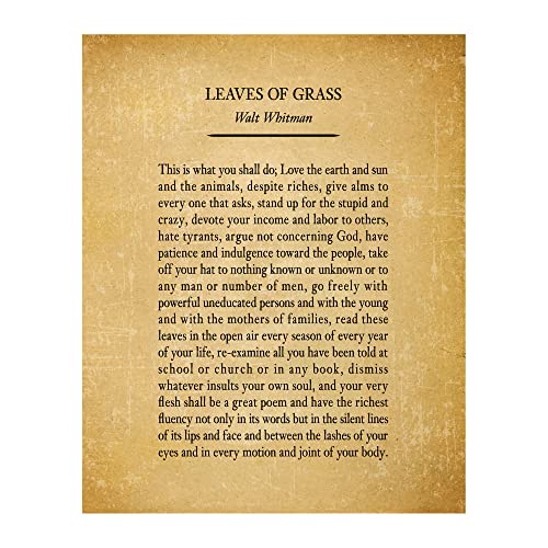 AMERICAN LUXURY GIFTS Walt Whitman Leaves Of Grass Poem - Spiritual Literary Wall Art, Distressed Parchment Print for Inspirational Home Decor, Study, Library, Poet's Gift - 8x10 Unframed Print