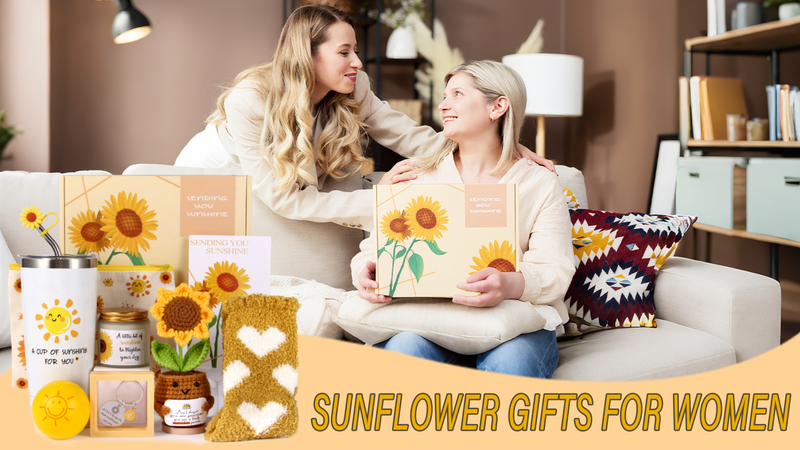 10Pcs Sunshine Gift for Women - Unique Care Package with Sunflower Gifts, Friendship Box of Sunshine for Mom Sister Wife, Get Well Soon & Birthday Present, Self Care Basket for Women Recovery Yellow