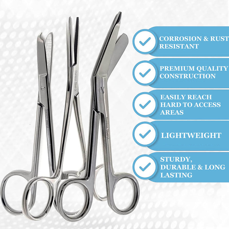 [Australia - AusPower] - Set of 3 Bandage Scissors 5.5", Stitch Scissors 4.5" and Hemostat 5.5" Straight Made of Premium Quality Stainless Steel Scissors Silver 