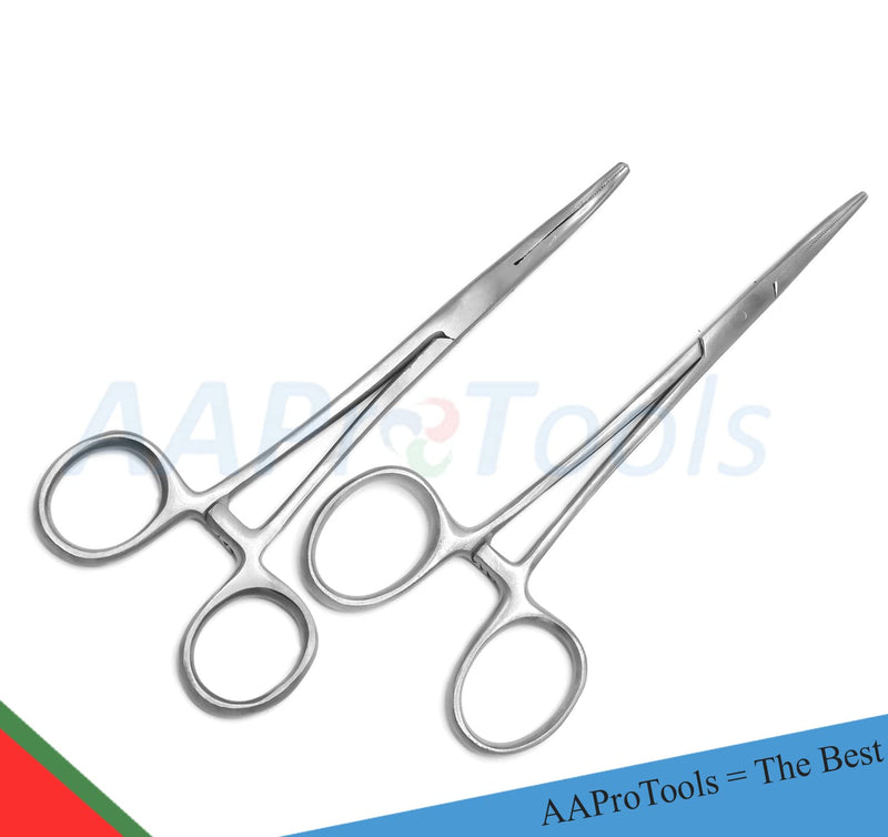 [Australia - AusPower] - 6.25" Straight & Curved Hemostat Forceps Set - Locking Tweezer Clamps - Ideal Hemostats for Nurses, Fishing Forceps, Crafts and Hobby 