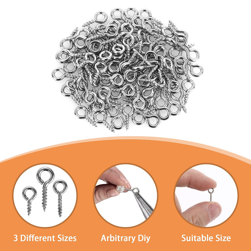 [Australia - AusPower] - 300 Pieces Small Screw Eye Pins 3 Sizes Screw Threaded Eye Pin Hooks Mini Stainless Steel Eyelet Screws Hooks for Jewelry Making DIY Art Craft (0.16 x 0.3 0.16 x 0.4 0.2 x 0.47) Inch 