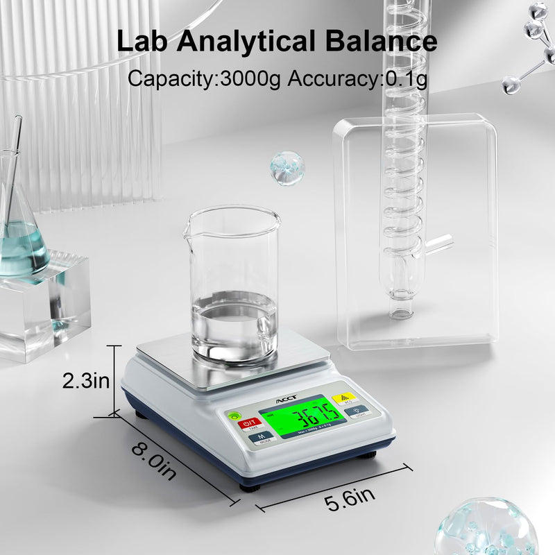[Australia - AusPower] - Analytical Balance Lab Scale 3000g x 0.1g, Compact Industrial & Laboratory Scale with Tare/Counting Functions, 5 Units, Dual Charging (Battery/USB) - Scientific Scale for Labs & Factories 