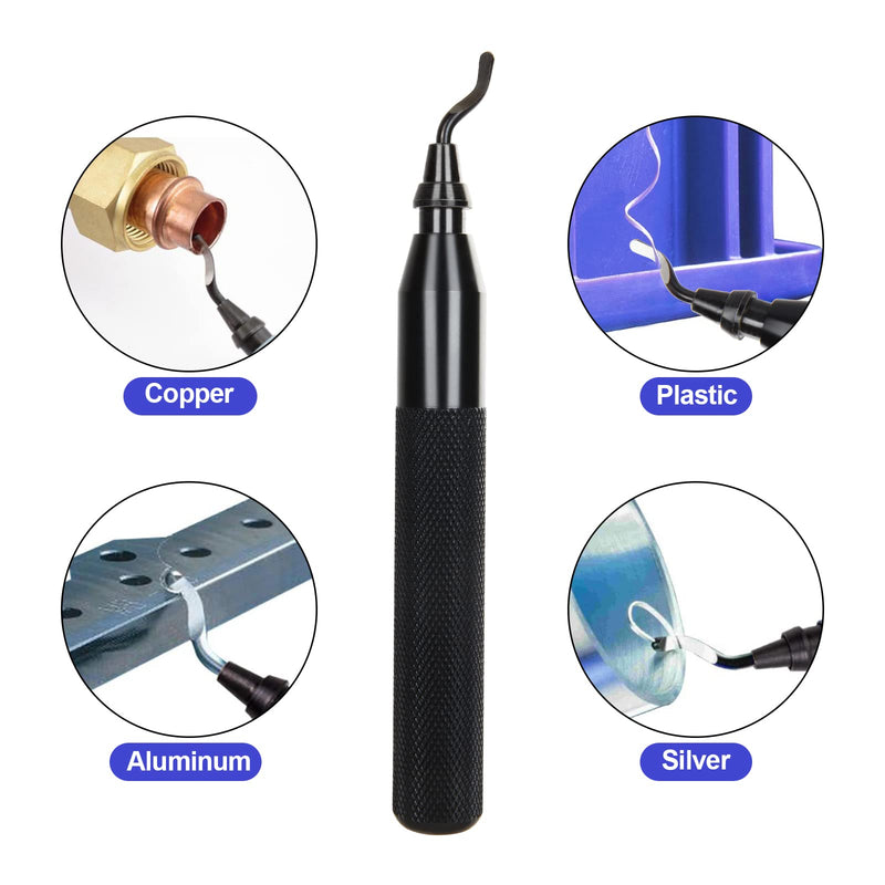 [Australia - AusPower] - Deburring Tool with 15pcs Extra Rotary High Speed Steel Blades, Deburr Cutters Deburring Tool Kit for 3D Printing, Resin, Plastic, Metal, Copper, PVC Pipe (Black) 