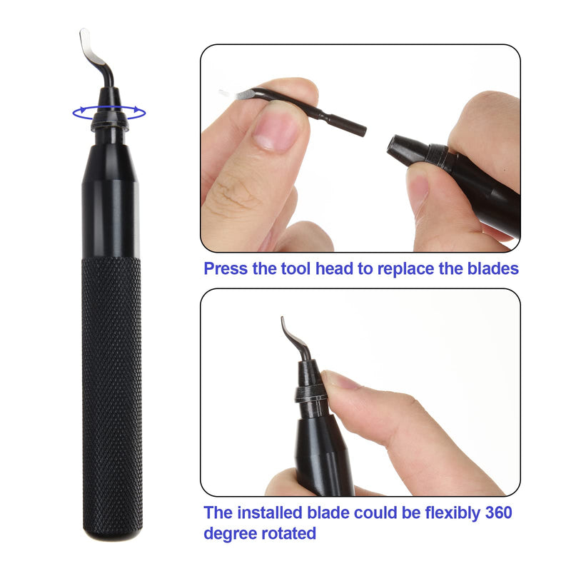 [Australia - AusPower] - Deburring Tool with 15pcs Extra Rotary High Speed Steel Blades, Deburr Cutters Deburring Tool Kit for 3D Printing, Resin, Plastic, Metal, Copper, PVC Pipe (Black) 