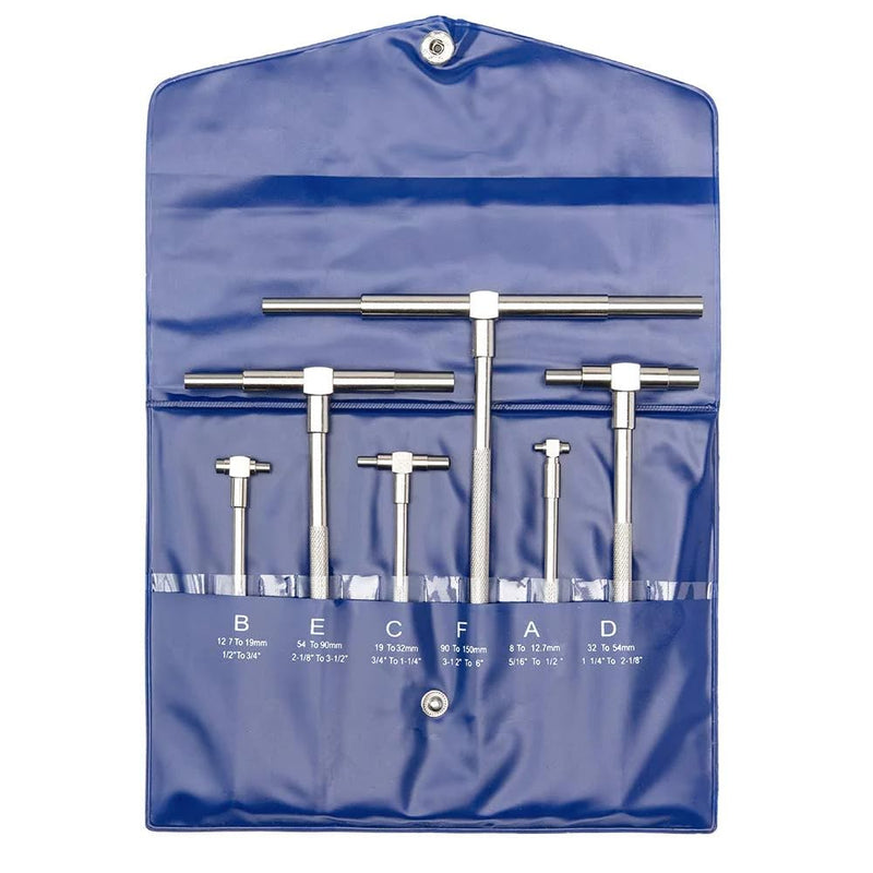 [Australia - AusPower] - 5/16'' to 6'' Telescoping Gage Set of 6 pcs T-Bore Hole Gauges Satin Chrome Finished 