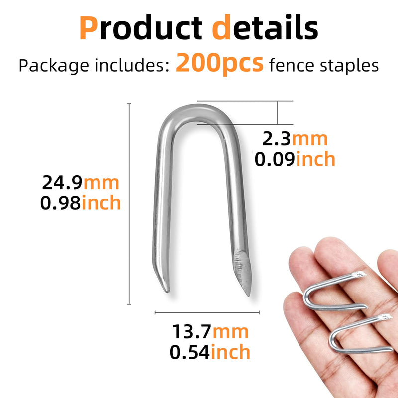 [Australia - AusPower] - Wire Fencing Staples 200 pcs, Galvanized U Shaped Fasteners Nails for Wire Mesh Fencing Wood Fencing Barbwire Fence 