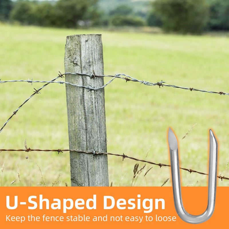 [Australia - AusPower] - Wire Fencing Staples 200 pcs, Galvanized U Shaped Fasteners Nails for Wire Mesh Fencing Wood Fencing Barbwire Fence 