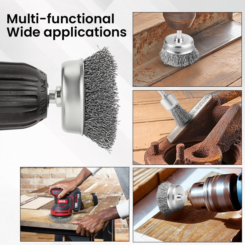 [Australia - AusPower] - 13 Pack Carbon Steel Wire Wheel Brush Set, Wire Brush for Drill, Nylon/Brass/Stainless Steel Bristles Cleaning Supplies Tools Brush for Cleaning Rust, Dirt, Paint Scrubbing, Kitchen, Home 