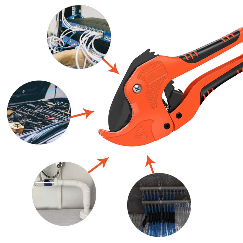 [Australia - AusPower] - AIRAJ- PVC Pipe Cutter | Cuts up to 1-5/8" (1.6'') | Ratcheting PVC Cutter Tool | PEX Pipe Cutter | V Shaped SK5 Steel Blade | For cutting PVCCPVCPPPEXPE Plastic Pipes 1-5/8"(42mm) 
