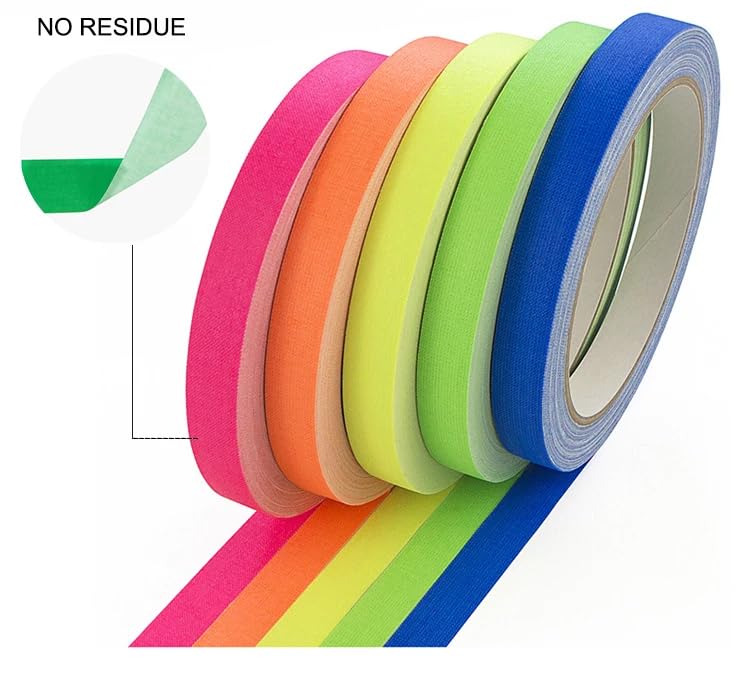 [Australia - AusPower] - Neon Gaffer Cloth Tape, Fluorescent Colors Pro Gaff Tape Duct Tape UV Blacklight Glow in The Dark Tape for UV Party 0.6 inch x 16.5 feet, 5 Pack 