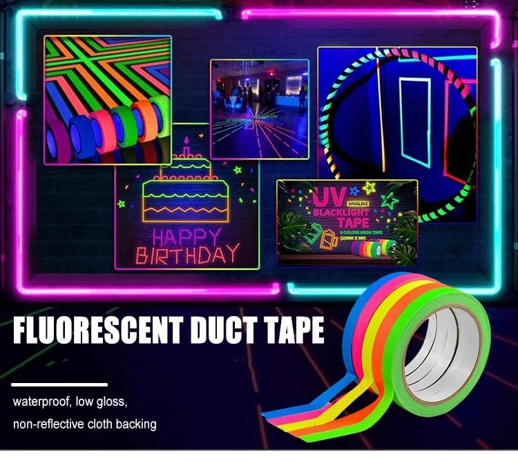 [Australia - AusPower] - Neon Gaffer Cloth Tape, Fluorescent Colors Pro Gaff Tape Duct Tape UV Blacklight Glow in The Dark Tape for UV Party 0.6 inch x 16.5 feet, 5 Pack 