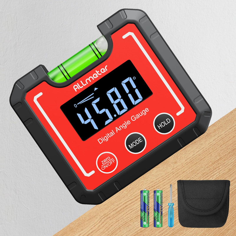 [Australia - AusPower] - Digital Angle Finder Magnetic ±0.1° Accuracy - Professional Woodworking Table Saw Inclinometer with IP52 Protection & Bubble Level Red 