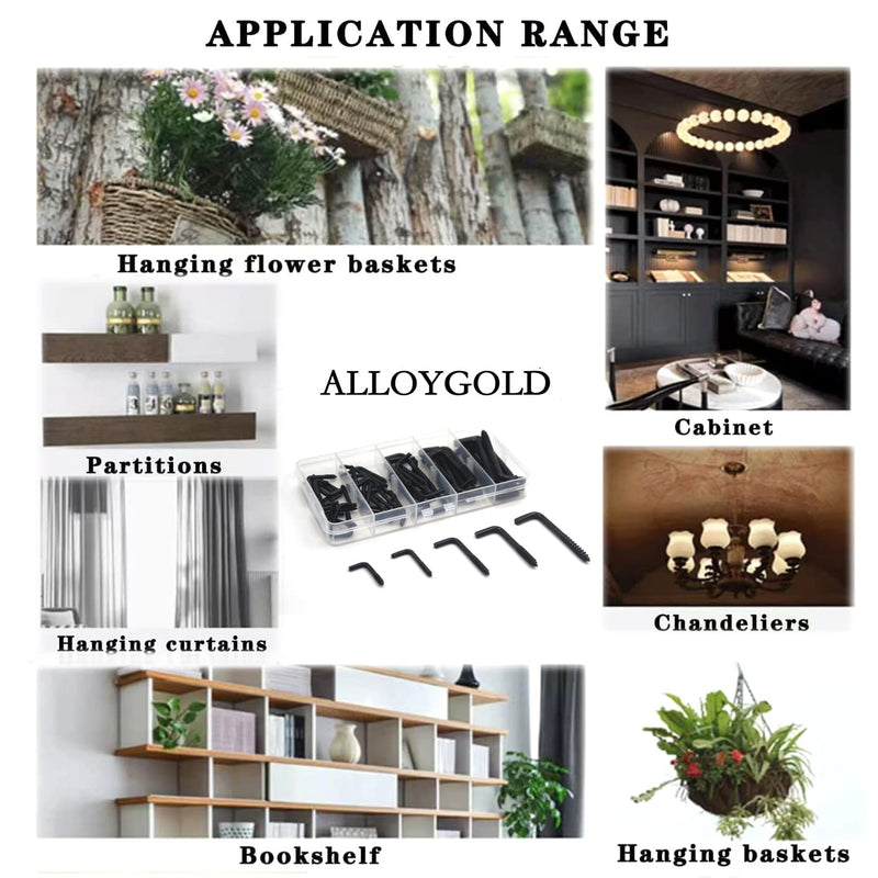[Australia - AusPower] - 60 pieces 5 sizes Gun Black spiral in square bend hook kit, galvanized square bend hook self tapping screw hook for home/workplace/office Black60pcs5size 