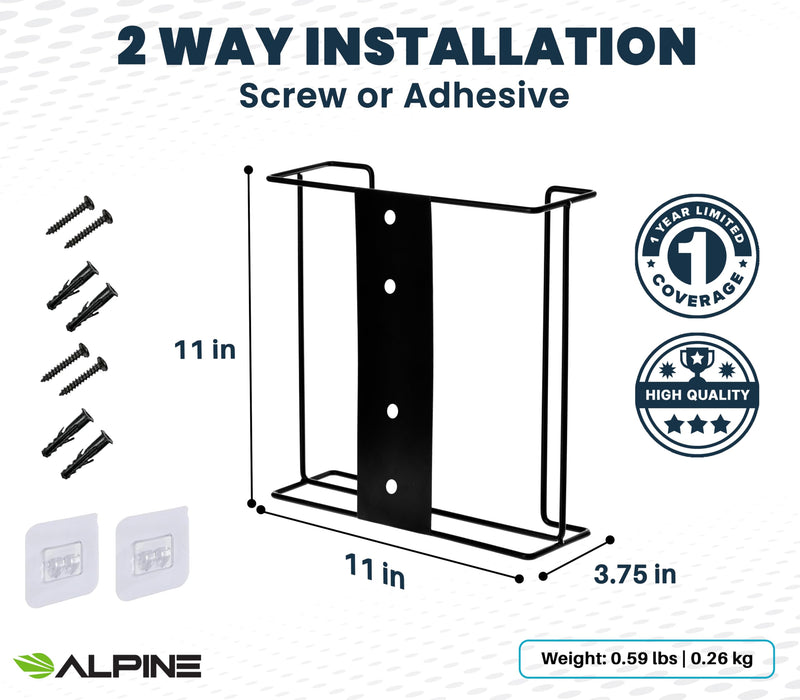 [Australia - AusPower] - Alpine Glove Holder for Wall Mount - Latex Glove Holder Wire Glove Dispenser for Wall Disposable Glove Box & Tissue Box - Fits 2 Boxes (Black) Black 