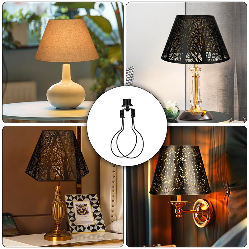 [Australia - AusPower] - 2 Pack Round Lamp Shade Light Bulb Clip Adapter, ALUCSET Lampshade Holder Clip on with Lamp Shade Attaching Finial Top Bracket Holder Support Fitter Parts Converter (Set of 2, Black) 