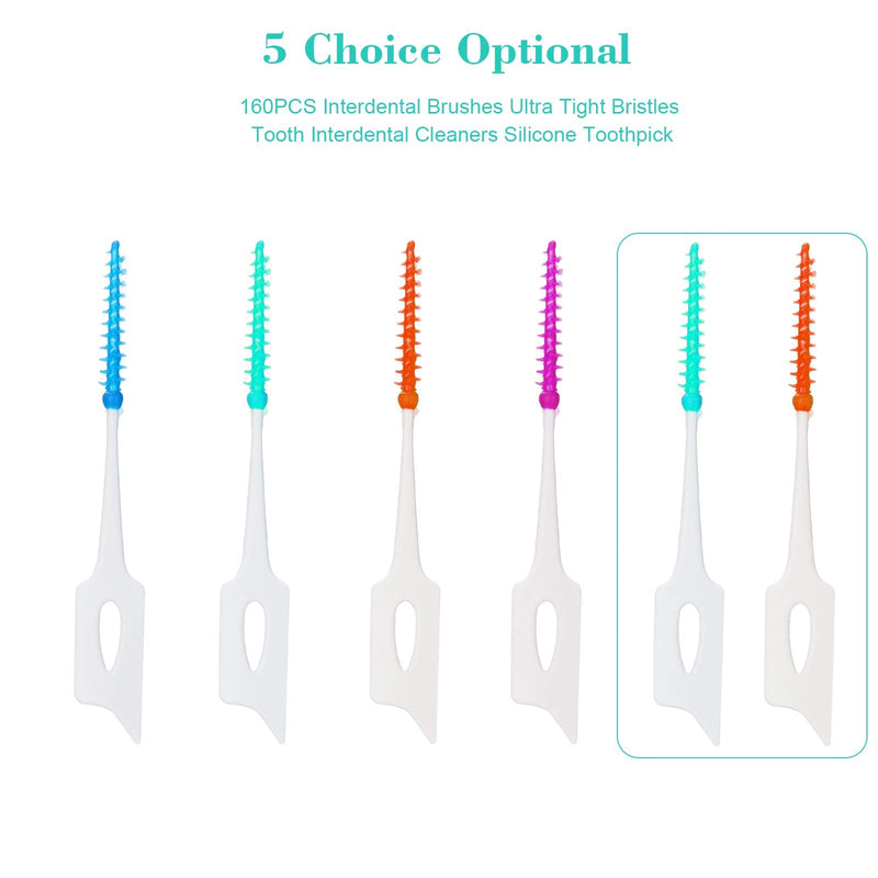 [Australia - AusPower] - 160PCS Interdental Brushes Ultra Tight Bristles Tooth Interdental Cleaners Silicone Toothpick Brush Disposable Teeth Soft Picks, Green 