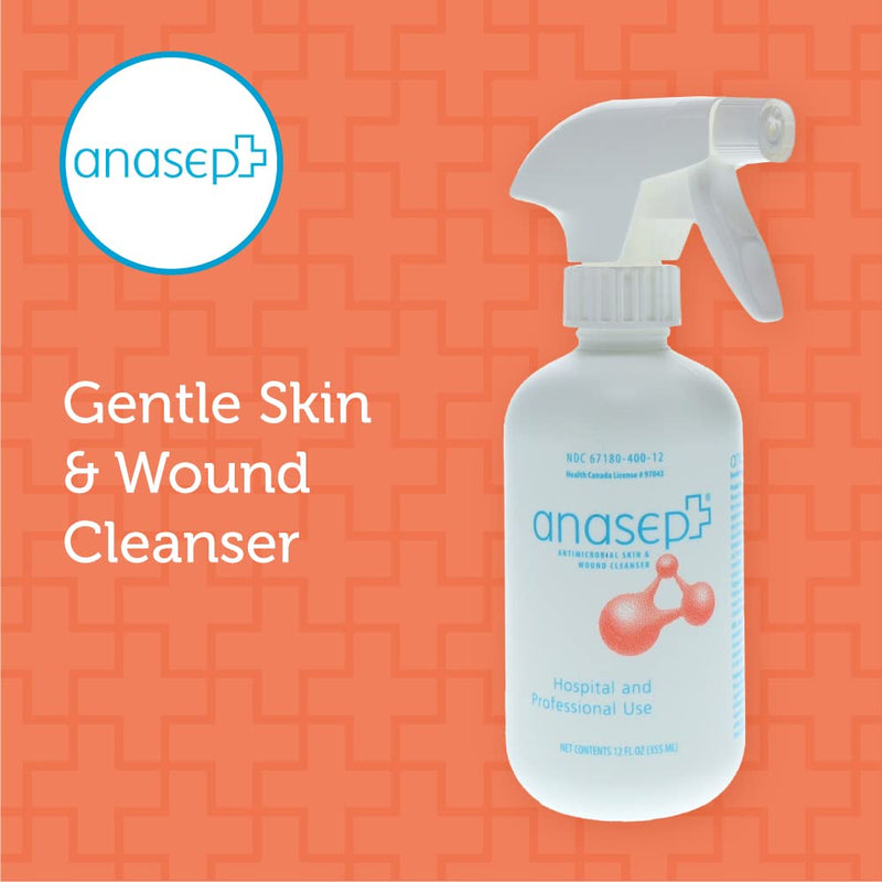 [Australia - AusPower] - Anasept-Skin and Wound Cleanser, 12 oz. Bottle with Finger Sprayer, Wound Spray, Sterile Rinse, Healing Spray for Hospital and Professional Use 
