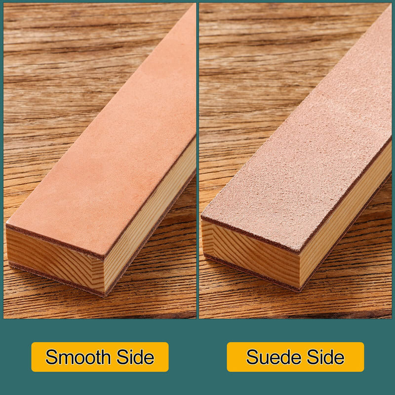 [Australia - AusPower] - Double Side Leather Strop for Knife Sharpening - 14"x 2" Stropping Block Kit with Polishing Compound, Knife Strop with Ergonomic Handle for Honing Knives, Woodworking Chisels 