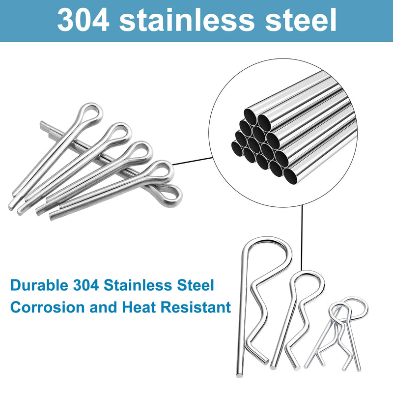 [Australia - AusPower] - 200pcs Cotter Pin Hairpin R Clips Assortment Kit, 304 Stainless Steel 13 Sizes Cotter Pins Set for Hitch Pin Lock Systems, Trucks, and Engine Repair - Includes Hair Pin Clips 