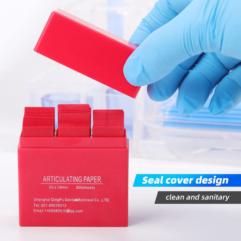 [Australia - AusPower] - Dental Articulating Paper 300 PCS, Plastic Dispenser Blue 100 Micron Bite Articulating Paper & Film Doubled Side - 55 x 18 x 0.1mm - 12 Months Warranty 