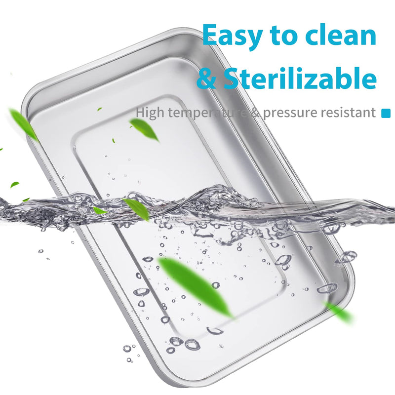 [Australia - AusPower] - Medical Surgical Trays Stainless Steel Dental Instruments Tray Organizer Holder Sterilization Plate Trays Box with Lid & Handle Grip & Holes 