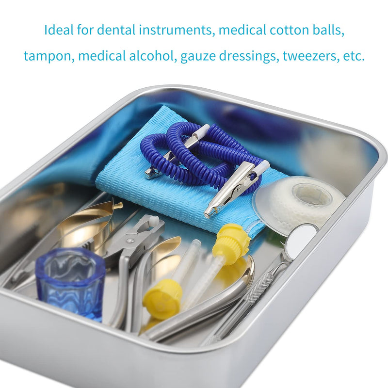 [Australia - AusPower] - Medical Surgical Trays Stainless Steel Dental Instruments Tray Organizer Holder Sterilization Plate Trays Box with Lid & Handle Grip & Holes 