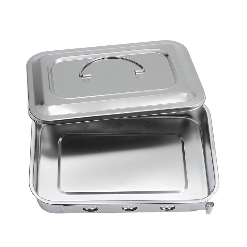 [Australia - AusPower] - Medical Surgical Trays Stainless Steel Dental Instruments Tray Organizer Holder Sterilization Plate Trays Box with Lid & Handle Grip & Holes 