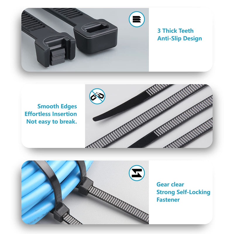 [Australia - AusPower] - Zip Ties Assorted Sizes(4+6+8+12), 400 Pack, Black Cable Ties, UV Resistant Wire Ties by ANOSON 4+6+8+12 (400 Pack) 