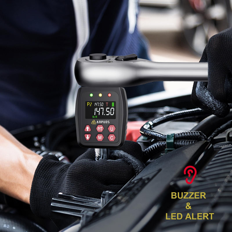 [Australia - AusPower] - 1/2" Digital Torque Adapter, 7.4-147.5 Ft-lb/10-200 Nm, Digital Torque Wrench Converter with ±1% Accuracy, Preset Value, Data Storage, Buzzer & LED Indicators, 3/8'' & 1/4'' Adapters for Car 1/2-Inch 