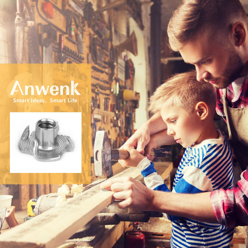 [Australia - AusPower] - T Nuts 1/4"-20 30Pcs 304 Stainless Steel Four-jaw Tee Nuts for Wood,Rock Climbing Holds, Cabinetry Furniture Threaded Insertion silver 